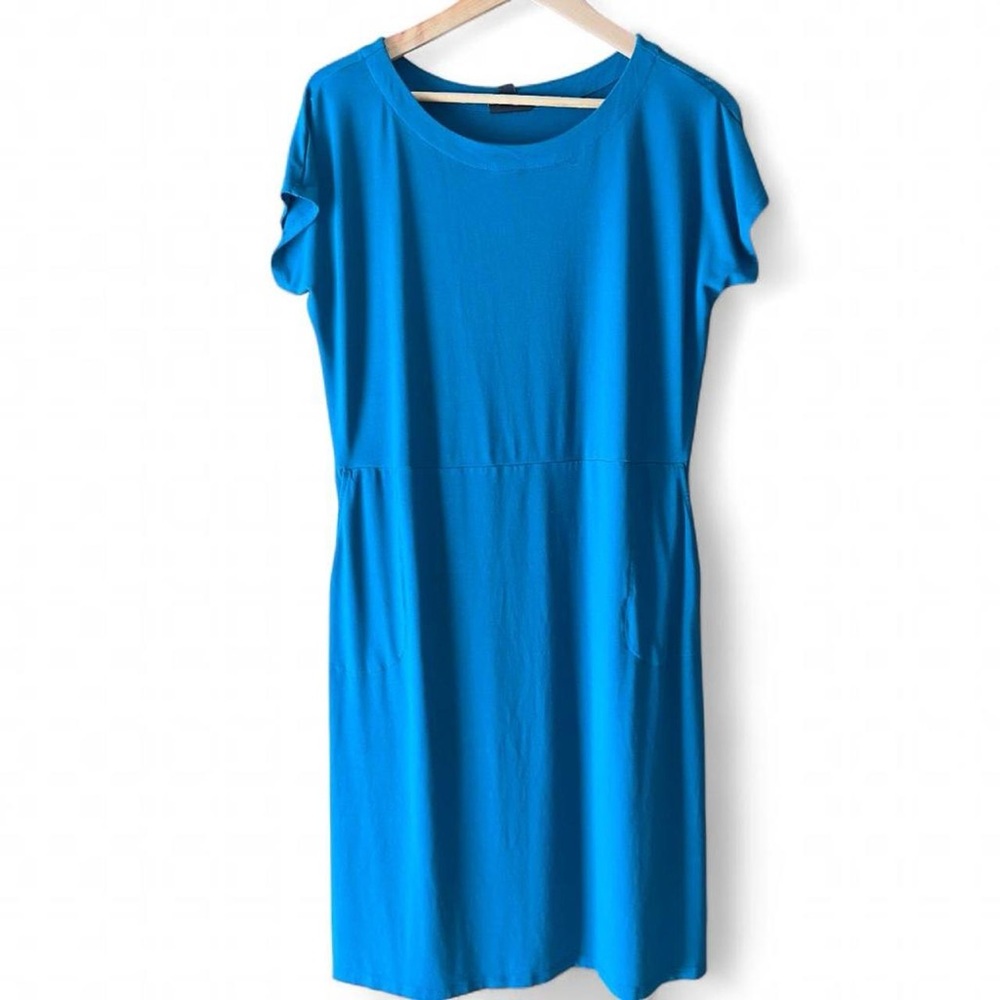 Teal Short-Sleeve Pocket Shift Dress